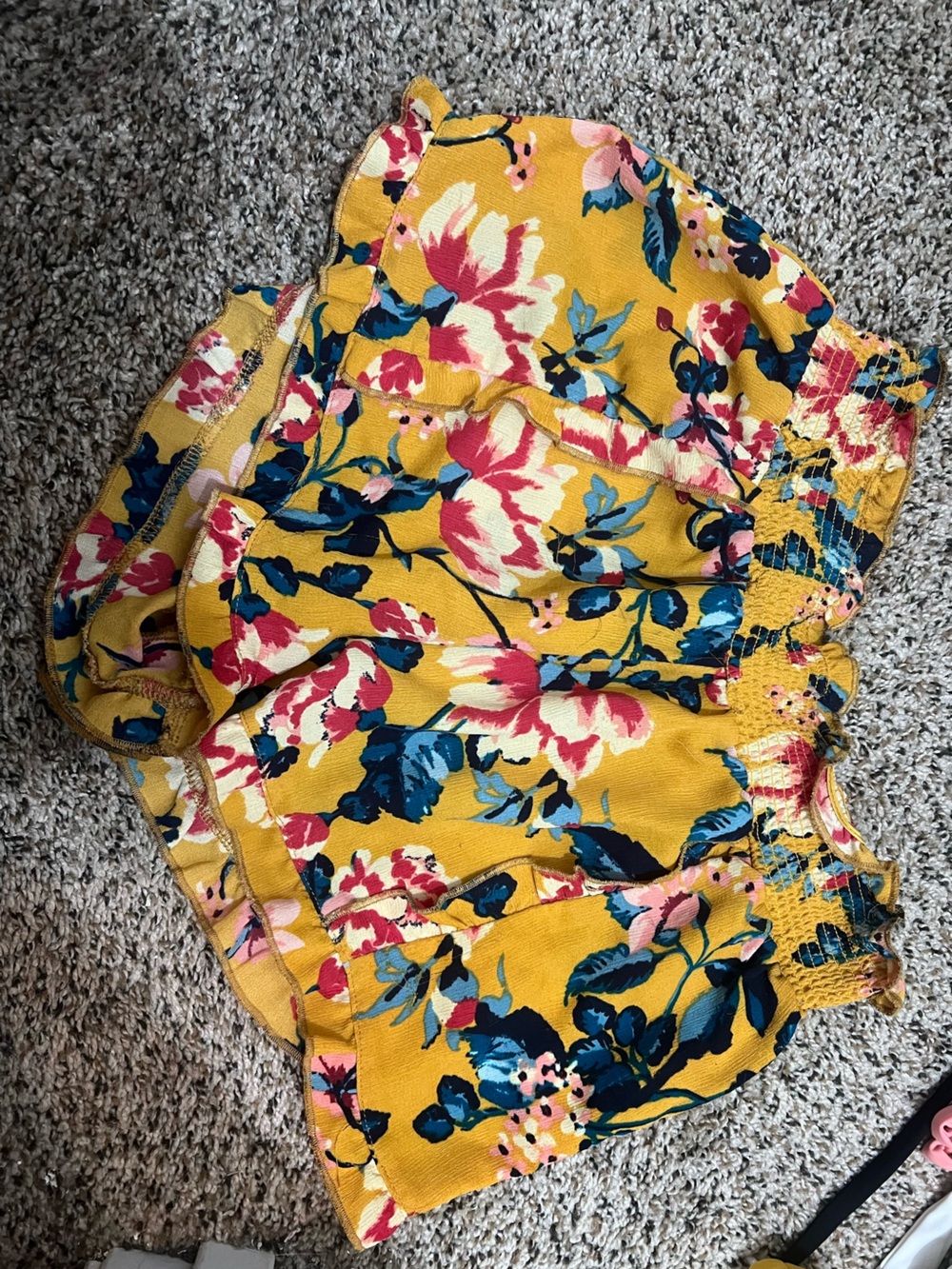 living doll Yellow Floral High-Waist Smocked Shorts